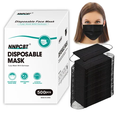 Vista 8 de NNPCBT 100 unidades de mascarillas desechables negras de 3 capas con filtro de protección