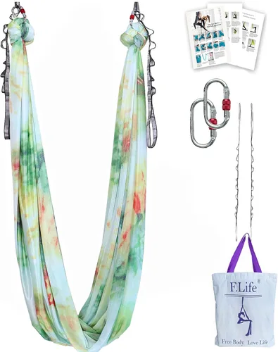 Vista 11 de F.Life Kit de hamaca de yoga aéreo, columpio de yoga, multicolor, 5 yardas, yoga volador, incluye cadena de margarita, mosquetón y guía de postura