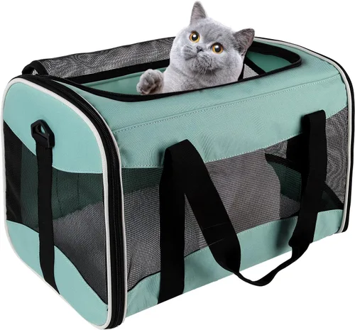 Vista 16 de Estuche de transporte para gatos, aprobado por aerolíneas, portátil y transpirable, transportador de viaje para mascotas, almohadilla de forro polar