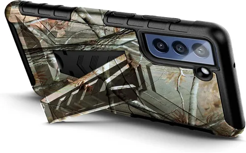 Vista 3 de NZND Funda para Samsung Galaxy S21 FE 5G con protector de pantalla de vidrio templado (cobertura máxima), funda de clip para cinturón con soporte