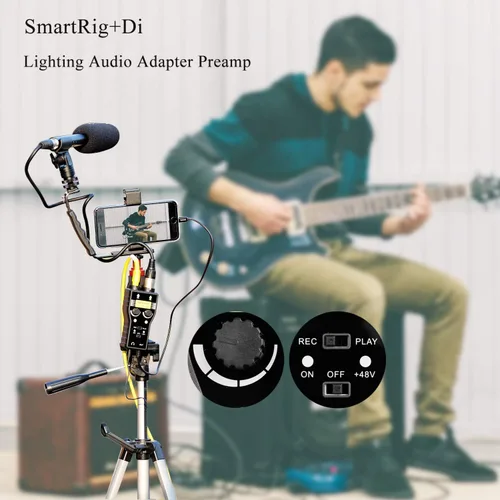 Vista 4 de Preamplificador de micrófono Lightning compatible con iPhone 11 X 8 7 6 Vlog, Saramonic 2 canales Lightning Mic XLR e interfaz de guitarra de 0.248