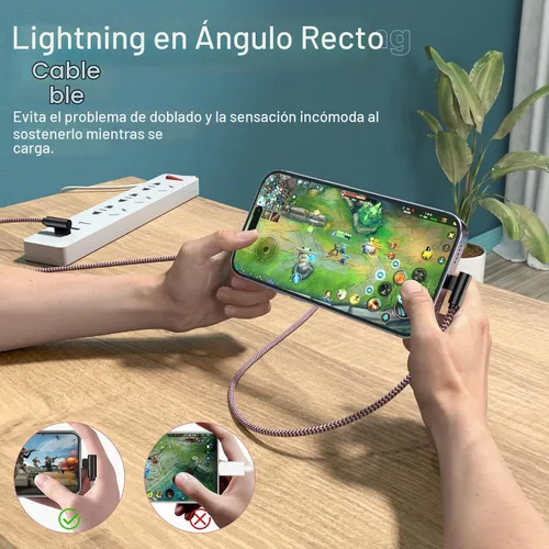 Vista 4 de Paquete de 3 cargadores para iPhone de 6 pies en ángulo recto Cable