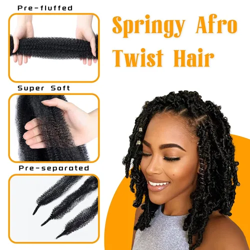 Vista 3 de Cabello para Trenzas Marley Twist de 10 pulgadas Negro 3 Paquetes Cabello Afro Twist Elástico Preseparado para Locs Suaves Cabello Spring Twist