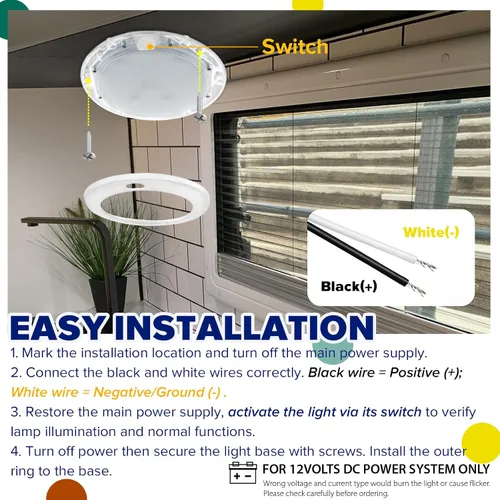 Vista 7 de Luces interiores regulables de 12 V LED de techo con interruptor de 3 pulgadas, montaje en superficie redonda, 12 voltios, luz de ducha para Blanco