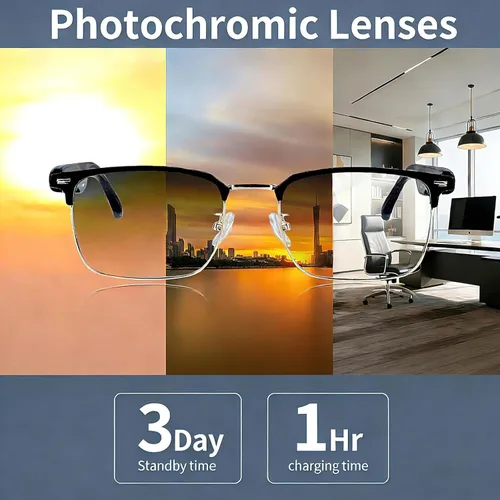 Vista 5 de Lentes inteligentes AI, lentes de traducción Bluetooth con más de 100 idiomas, carga magnética, lentes de sol polarizados que cambian