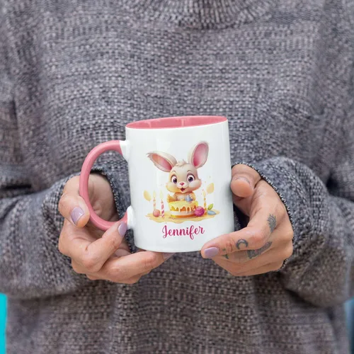 Vista 4 de Taza de viaje de cerámica personalizada de conejo, taza con nombre personalizado para los amantes de los conejos, taza de té con nombre temático