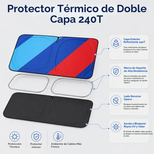 Vista 3 de 240T - Parasol de doble capa para parabrisas de automóvil, visera UV plegable Large 240T double-layer shade for X3, X5, X7 SUVs. Black reverse
