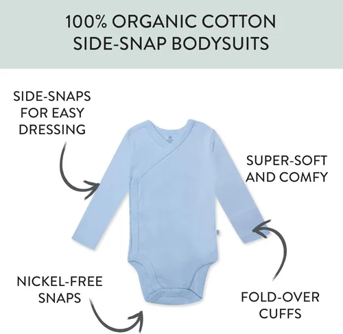 Vista 2 de HonestBaby unisex-baby 3-pack Long Sleeve Side-snap Kimono Bodysuits Organic Cotton for Infant Baby Boys, Girls, Unisex