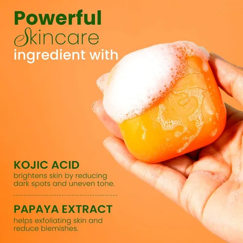 Vista 4 de Koji White Jabón iluminador de piel con ácido kójico y papaya, barra facial exfoliante, piel radiante, rejuvenece, hidratante, barra limpiadora