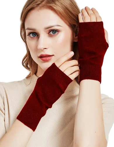 Vista 3 de NOVAWO guantes mitones sin dedos, con agujero para dedo pulgar, cálidos, 100% casimir, para hombre y para mujer