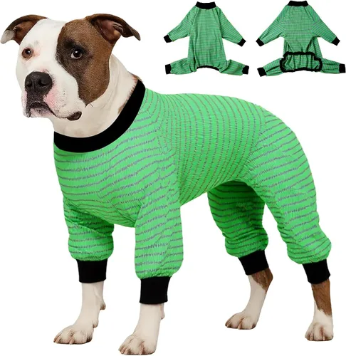 Vista 11 de LovinPet Pijama grande para perro, camisa de algodón multicolor a rayas, para dejar de caer, pijamas para mascotas, ropa de bulldog francés, ropa