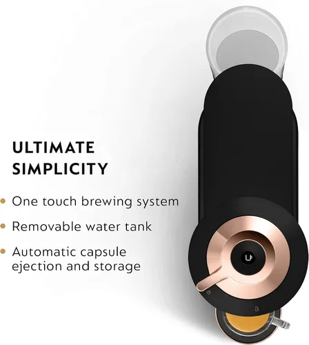 Vista 4 de Nespresso Vertuo Next - Máquina de café y espresso de De'Longhi con espumador de leche, 37.2 fl oz, color negro mate de lujo, oro rosa