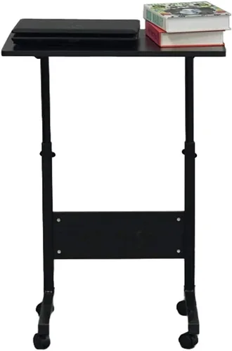 Vista 7 de Mesa auxiliar vintage en forma de C con ruedas para sofá, portátil, tableta, café, aperitivos (23.6 pulgadas, estilo 1, negro)