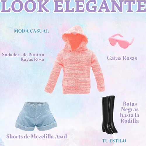 Vista 4 de 5 elegantes trajes de muñeca y 10 accesorios para muñecas de 11.5 pulgadas Negro