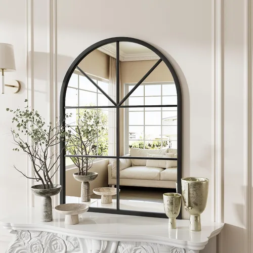 Vista 16 de Rowjut Espejo de pared en forma de arco de 30 x 20 pulgadas, espejo decorativo de pared y baño con marco de hierro, espejos de pared superior