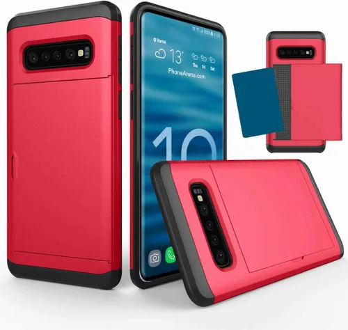 Vista 9 de Funda para Galaxy S10 Plus, ultrafina, a prueba de golpes, parte trasera dura, de silicona de doble capa, protector para tarjetas de crédito, ranura