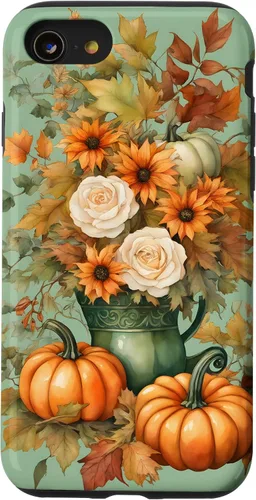 Vista 18 de Vintage Autumn Flower Fall Pumpkin Teal Case for iPhone 17