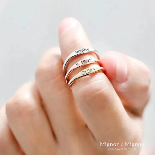 Vista 6 de Custom Name Ring Mother's Day Gift Mom Ring Personalized Stacking Ring Dainty Engraved Matching Ring Friend Bridesmaids Gifts Promise Ring Boyfriend
