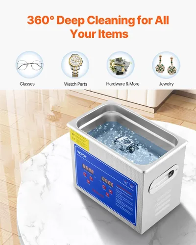 Vista 5 de VEVOR Limpiador Ultrasónico de 3L con Función de Calentamiento, Temporizador Digital y Tanque de Acero Inoxidable, Máquina de Limpieza Ultrasónica
