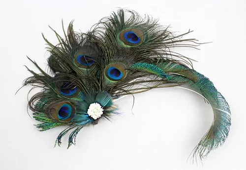 Vista 6 de Z&X Diadema de plumas de pavo real con clip para el cabello, disfraz de los años 20