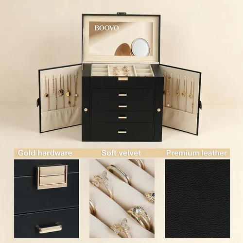 Vista 2 de BOOVO Joyero grande para mujer, organizador de joyas grande