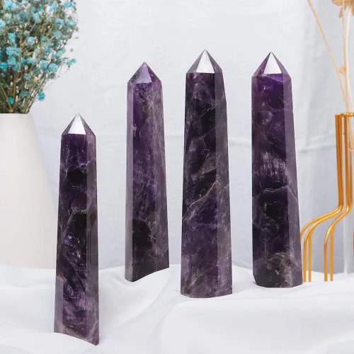 Vista 6 de Apengshi Amatista Grande Torre de Cristal Natural Dream 5.9"-6.3" 6 Facetas de Un Solo Punto Varita de Cristal Sanador de Chakras Energía Piedra