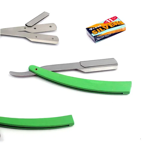 Vista 6 de OdontoMed2011® Rastrillos profesionales rectos de acero con borde de barbero plegable para afeitar, rastrillo de afeitado doble (mango negro)