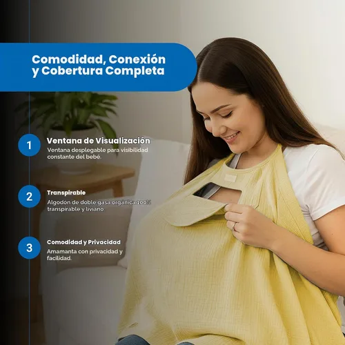 Vista 2 de Funda de lactancia de muselina para lactancia materna del bebé, ventana Peekaboo -100% algodón transpirable, chal de lactancia de privacidad