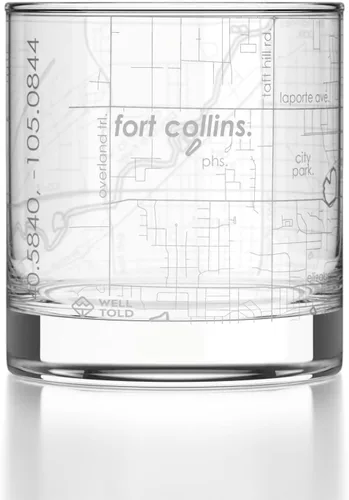 Vista 134 de Well Told Vaso de rocas grabado con mapa de Akron, Ohio, cristalería estilo antiguo (325ml, transparente) Vaso de bourbon grabado, regalos