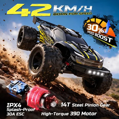 Vista 2 de DEERC Coches de control remoto rápidos, 42 KM/H, camión RC todoterreno a