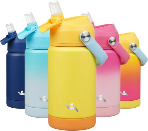 Vista 31 de Konokyo Botella de agua aislada con tapa de pajilla, botella de metal al vacío de acero inoxidable de 18 onzas con mango de silicona, color negro