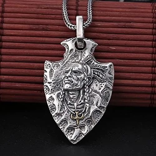 Vista 3 de Collar con dije de plata pura 999 Escudo de águila nativa americana Colgante de jefe indio para hombre Joyería para hombre, Plata esterlina, Sin