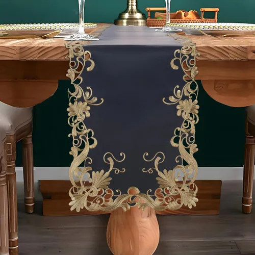Vista 18 de DECOZEN Camino de Mesa Navideño Dorado con Ciruela – Bufanda Decorativa Bordada para Comedor y Tocador para Mesas Navideñas, Bodas y Fiestas – 14 x