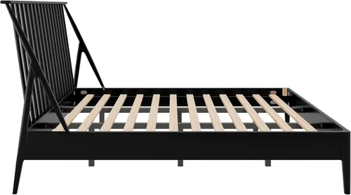 Vista 9 de JIVOIT Cama de plataforma de tamaño King con cabecera de 46.5 pulgadas de alto, marco de plataforma de madera de bambú maciza con listones de madera