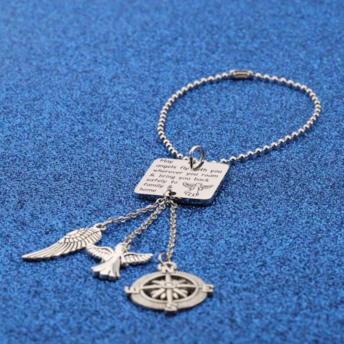 Vista 3 de WUSUANED Llavero de viajero de regalo con texto en inglés "May Angels Fly With You Wherever You Roam