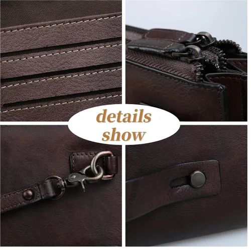 Vista 5 de Bolso de mano de mano para hombre de cuero genuino carteras bolso de lujo monederos