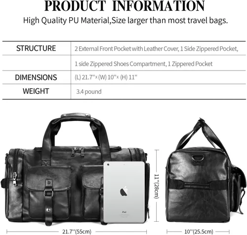 Vista 3 de Zeroway Bolsa de viaje de piel sintética con bolsa para zapatos 2 Negro
