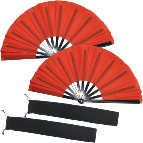 Vista 5 de TIHOOD 2 abanicos de mano de seda plegables grandes, fanáticos chinos de Tai Chi para hombres y mujeres, actuaciones, bailes, decoraciones