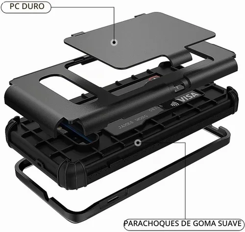 Vista 4 de WeLoveCase Funda tipo cartera para Galaxy S10 Defender con espejo oculto, tres capas a prueba de golpes, protección resistente, funda protectora