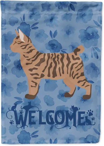 Vista 100 de Caroline's Treasures CK4813CHF - Bandera de bienvenida con gato abisinio azul, manga grande, para porche, para colgar en la pared, poliéster