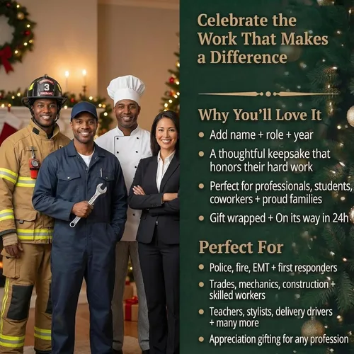 Vista 8 de Adorno de bombero personalizado 2026 Adornos de Navidad de primer respuesta grabados con láser para árbol Regalo de recuerdo de bombero