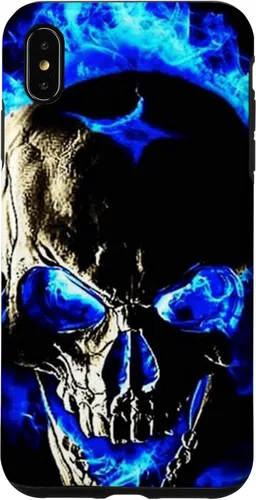 Vista 7 de iPhone 15 cabeza de calavera con fuego azul esqueleto gótico amantes decoración caso