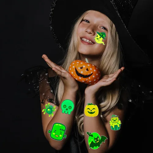 Vista 3 de winthrop 240 tatuajes temporales luminosos a granel de Halloween para niños, que brillan en la oscuridad, impermeables, de seguridad, envueltos