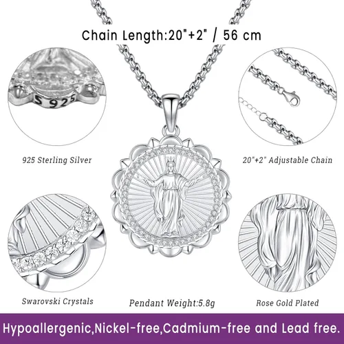 Vista 3 de Eusense - Collar con colgante de plata de ley 925 de San MiguelSan Benito para hombres y mujeres con cruz de Jesúsmedalla milagrosa de la Virgen