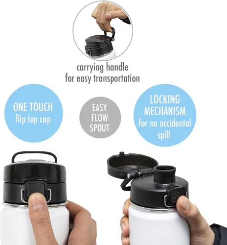 Vista 7 de MIRA - Botella de agua de acero inoxidable con tapa y popote sin BPA; cuenta con aislamiento al vacío que mantiene el frío durante 24 horas