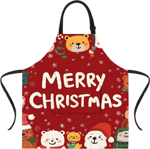 Vista 43 de ANNA QUEEN Delantal de Feliz Navidad para mujeres y hombres con bolsillos, delantal de muñeco de nieve, delantal de cocina ajustable para cocinero