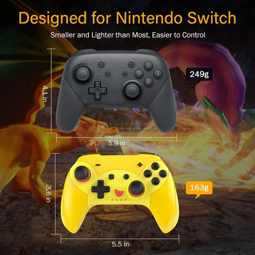 Vista 6 de Wireless Controller for Nintendo SwitchSwitch LiteOLED Game Console,Switch Controller for Kids,with Turbo, Motion,Dual Vibration,Back Mapping,Yellow
