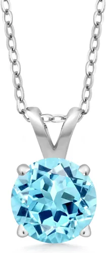 Vista 77 de Gem Stone King Collar con colgante solitario de plata de ley 925 de 0.236 in con piedra natal redonda Collar de 4 puntas para mujer Con cadena