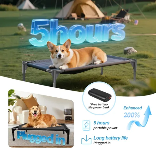 Vista 5 de Cama elevada para perros con 4 módulos de refrigeración, cubierta de PVC, base antideslizante y marco de acero inoxidable para perros, gatos