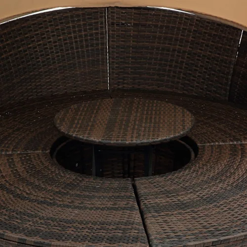 Vista 6 de Sofá cama redondo de ratán al aire libre con toldo retráctil y mesa de centro elevadora, muebles de patio, juego de sofá para piscina Garde